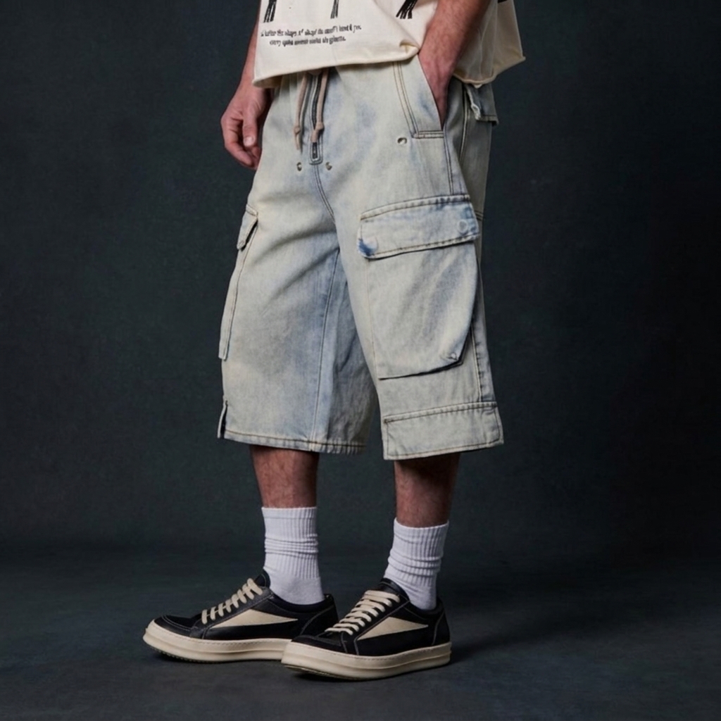 Vintage Light Wash Cargo Denim Jorts