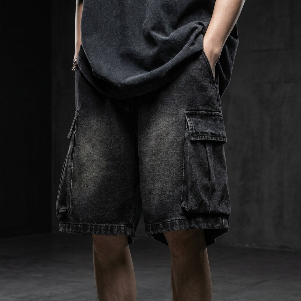 Distressed Vintage Denim Cargo Shorts