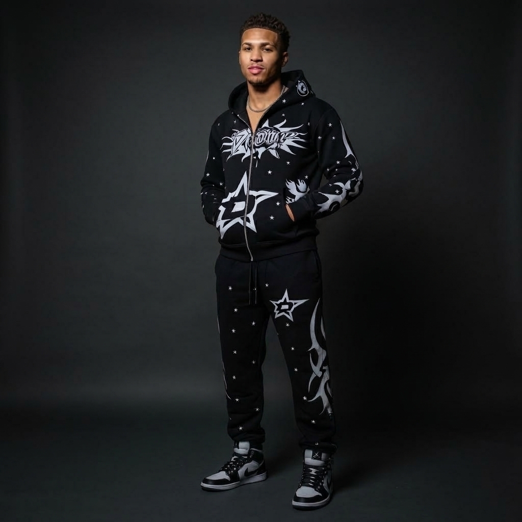 Star Graphic Pullover Hoodie and Jogger Tracksuit Set