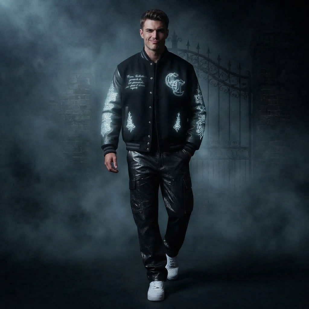 ILLuminated Neon Rhinestone Wool Varsity Jacket