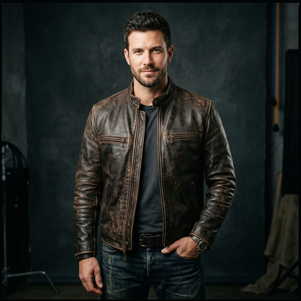Vintage Cafe Racer Leather Jacket